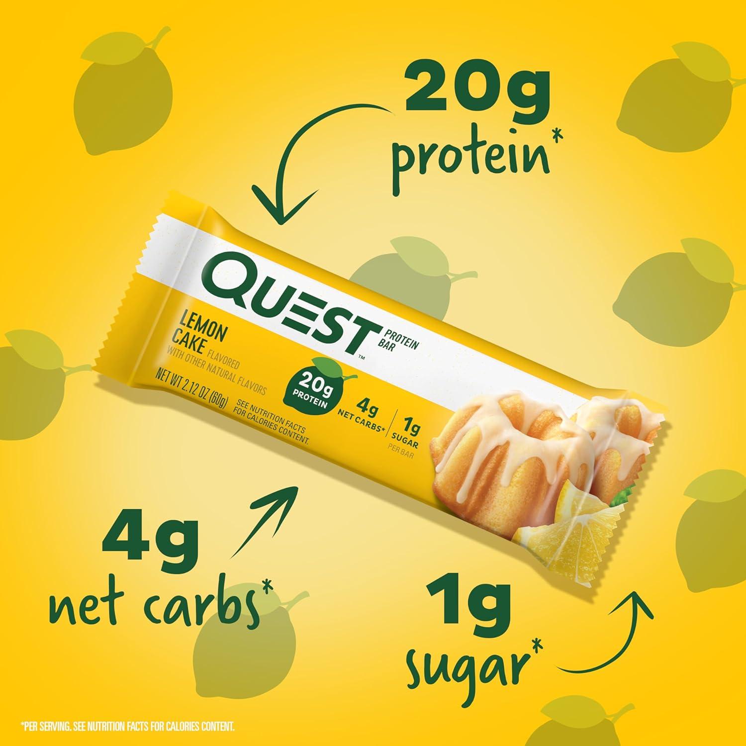 image:imageQuest Nutrition Chocolate Chip Cookie Dough Protein Bars High Protein Low Carb Gluten Free Keto Friendly 12 CountLemon Cake