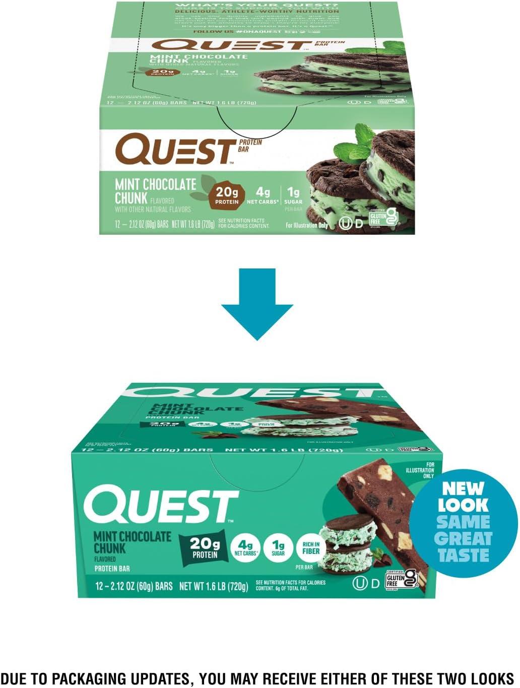 image:imageQuest Nutrition Chocolate Chip Cookie Dough Protein Bars High Protein Low Carb Gluten Free Keto Friendly 12 CountMint Chocolate Chunk