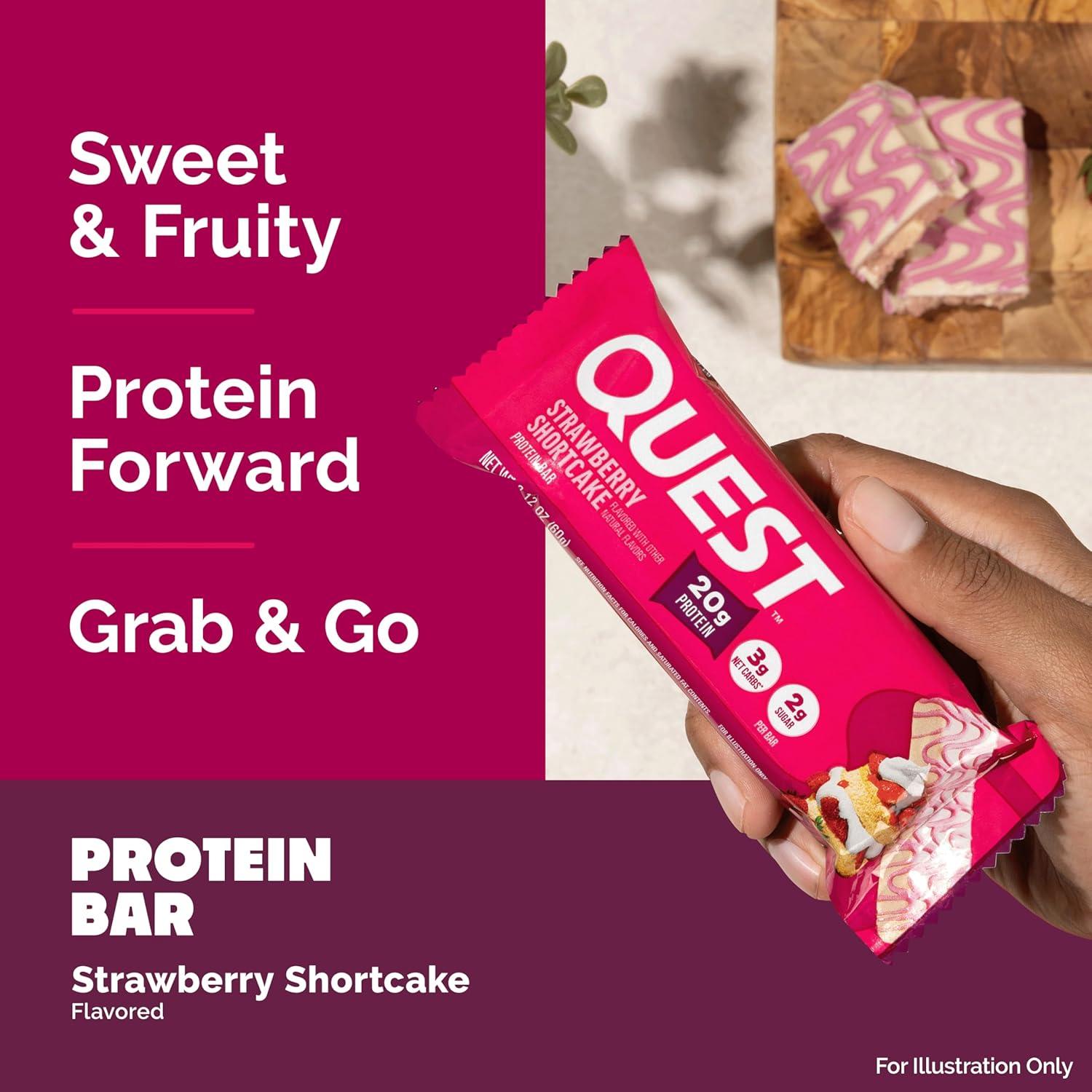 image:imageQuest Nutrition Chocolate Chip Cookie Dough Protein Bars High Protein Low Carb Gluten Free Keto Friendly 12 CountStrawberry Shortcake