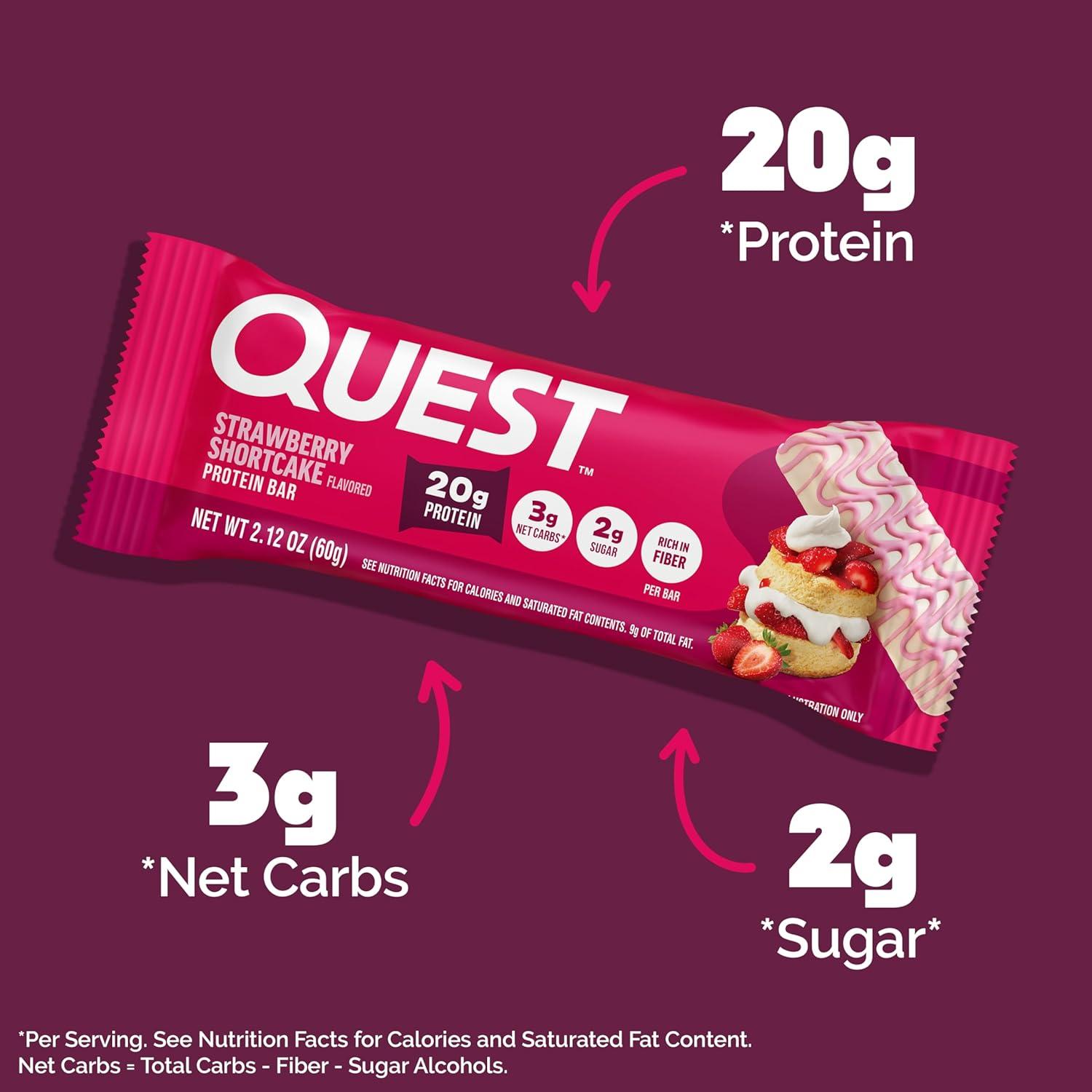 image:imageQuest Nutrition Chocolate Chip Cookie Dough Protein Bars High Protein Low Carb Gluten Free Keto Friendly 12 CountStrawberry Shortcake