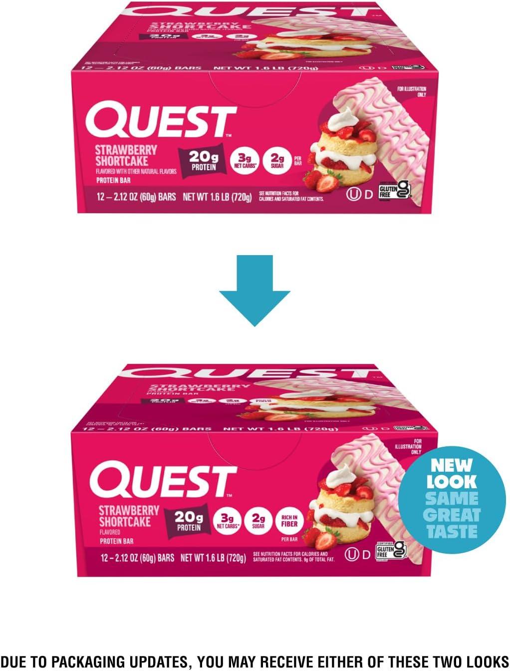 image:imageQuest Nutrition Chocolate Chip Cookie Dough Protein Bars High Protein Low Carb Gluten Free Keto Friendly 12 CountStrawberry Shortcake