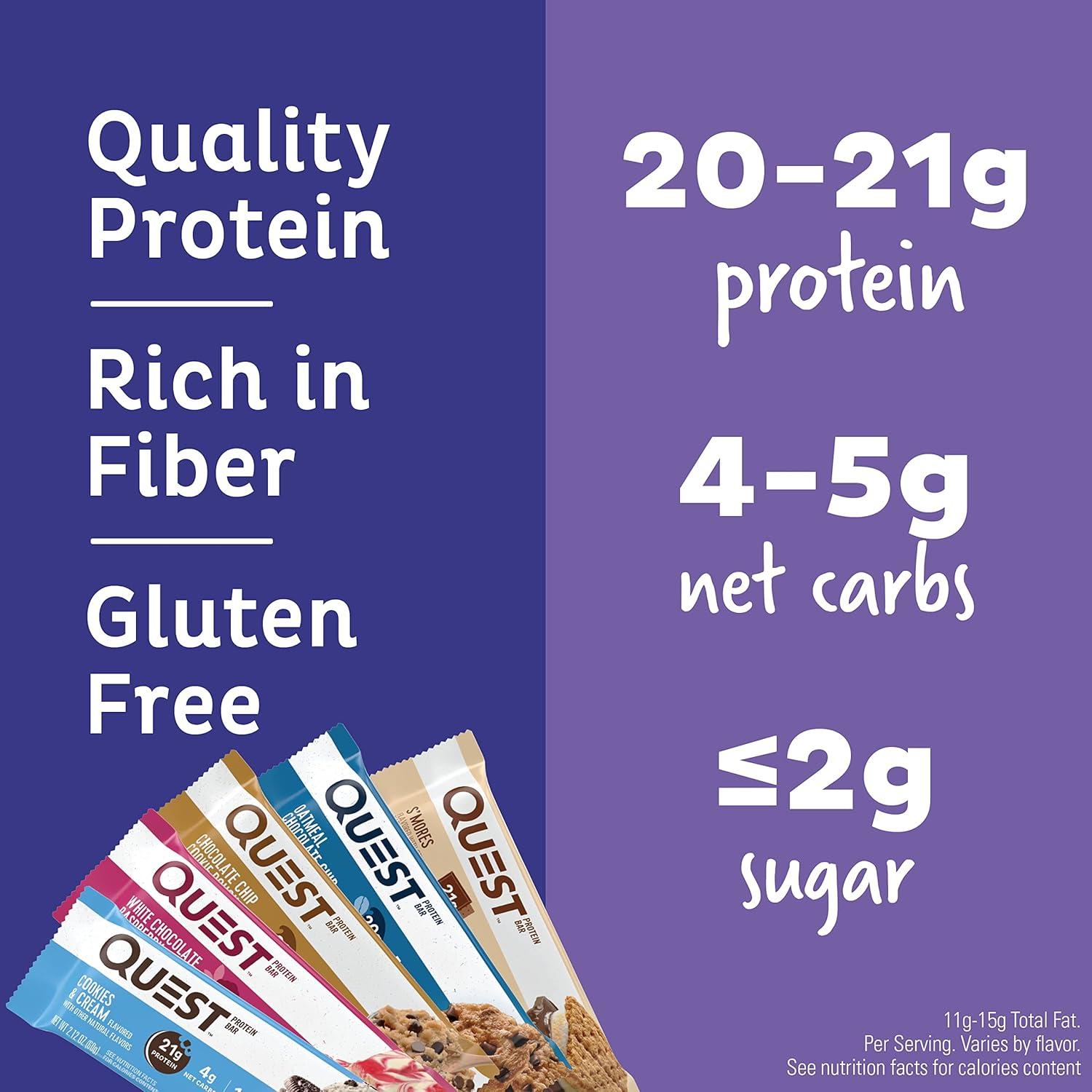 image:imageQuest Nutrition Chocolate Chip Cookie Dough Protein Bars High Protein Low Carb Gluten Free Keto Friendly 12 CountUltimate Variety Pack