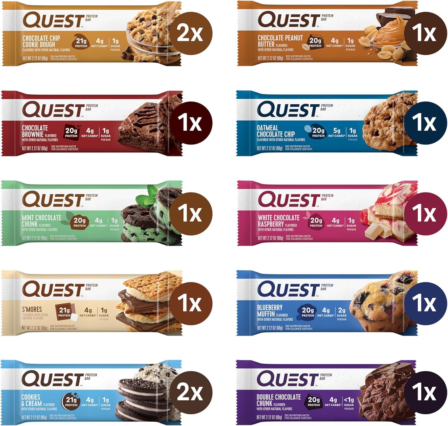 image:imageQuest Nutrition Chocolate Chip Cookie Dough Protein Bars High Protein Low Carb Gluten Free Keto Friendly 12 CountUltimate Variety Pack