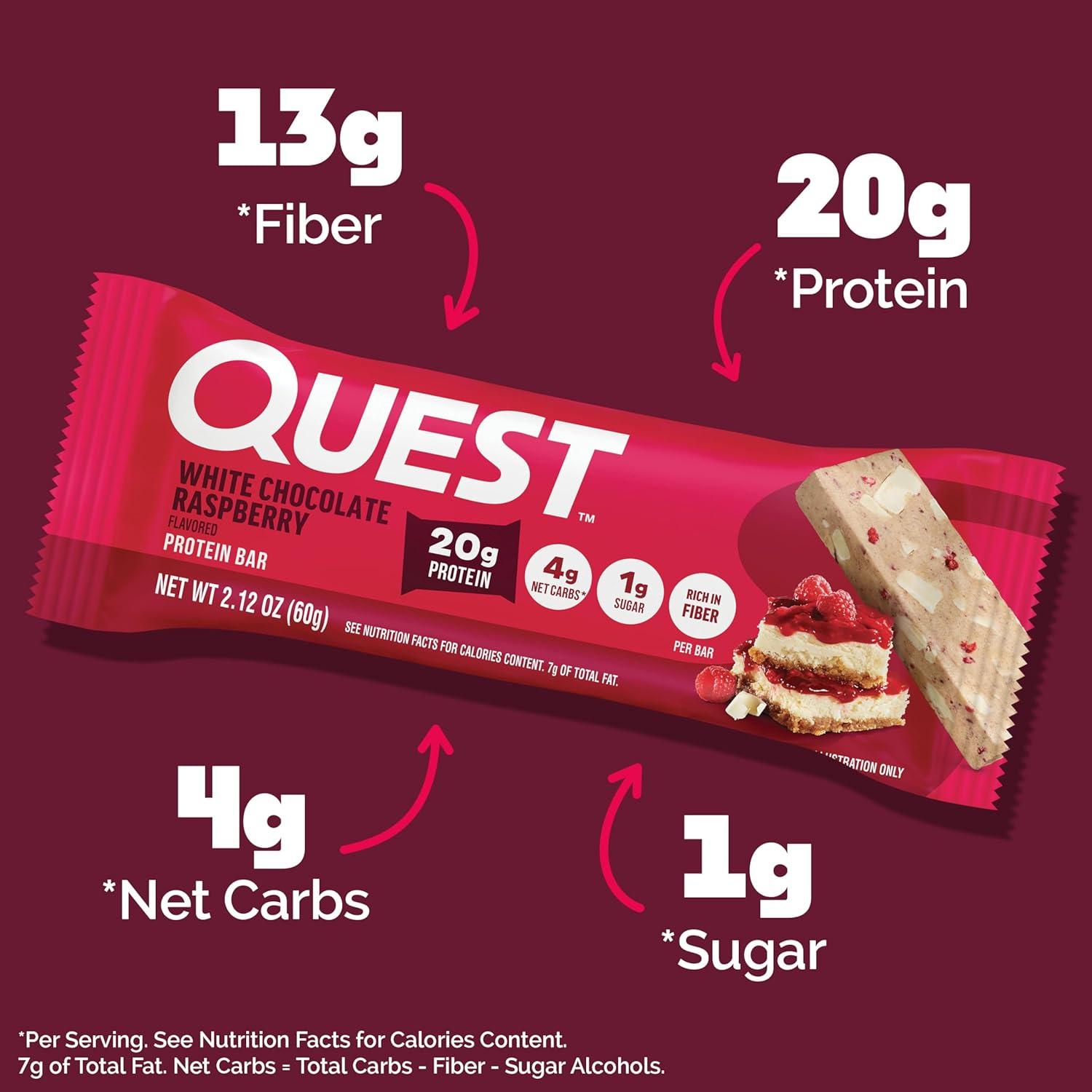 image:imageQuest Nutrition Chocolate Chip Cookie Dough Protein Bars High Protein Low Carb Gluten Free Keto Friendly 12 CountWhite Chocolate Raspberry