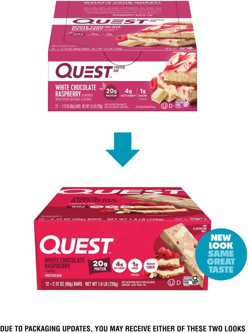 image:imageQuest Nutrition Chocolate Chip Cookie Dough Protein Bars High Protein Low Carb Gluten Free Keto Friendly 12 CountWhite Chocolate Raspberry