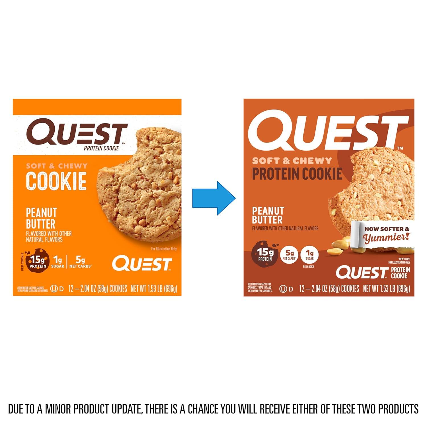 image:imageQuest Nutrition Chocolate Chip Protein Cookie 15g Protein 1g Sugar 2g Net Carbs Keto Friendly High Protein Low Carb 12 CountPeanut Butter