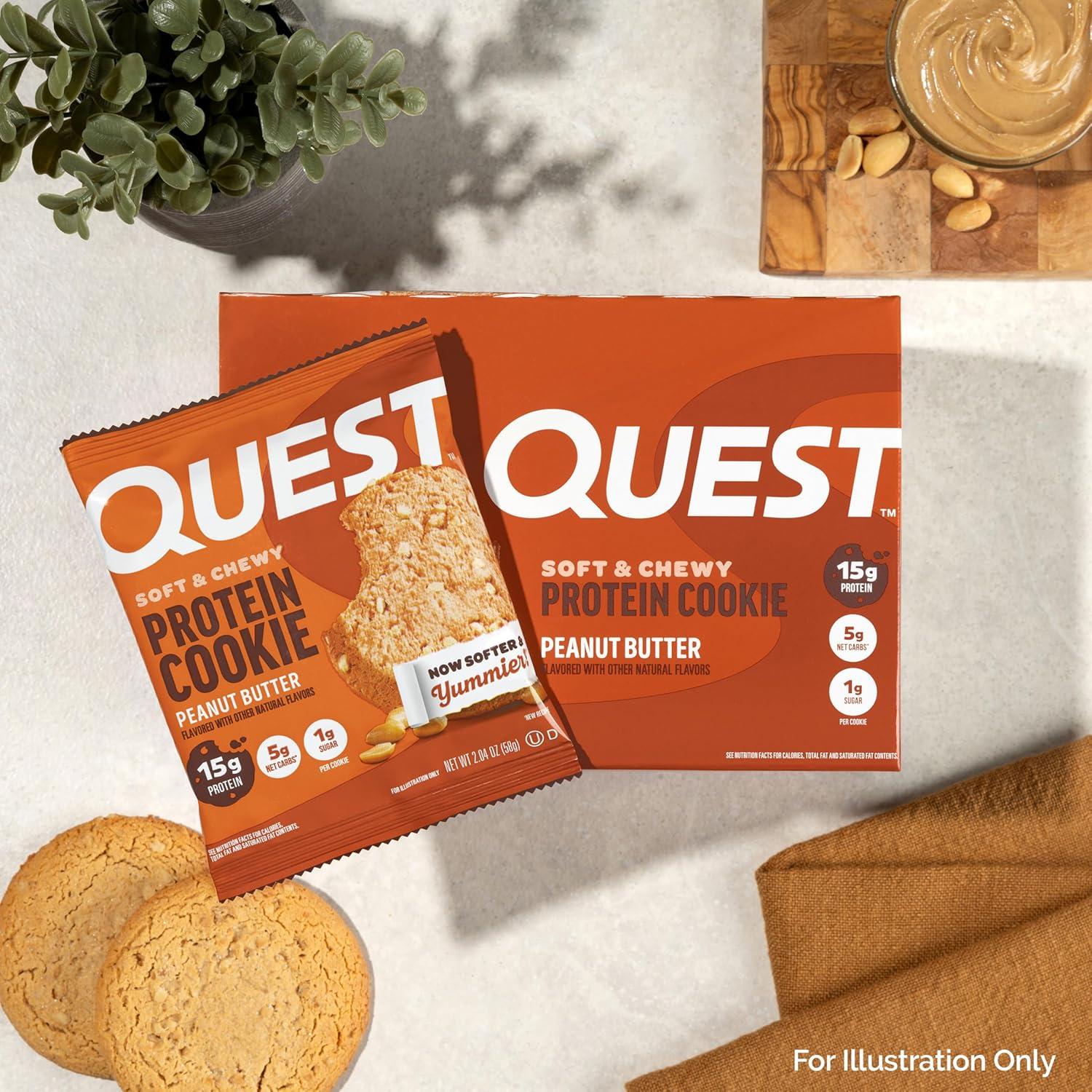 image:imageQuest Nutrition Chocolate Chip Protein Cookie 15g Protein 1g Sugar 2g Net Carbs Keto Friendly High Protein Low Carb 12 CountPeanut Butter