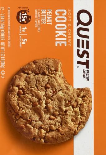 image:imageQuest Nutrition Chocolate Chip Protein Cookie 15g Protein 1g Sugar 2g Net Carbs Keto Friendly High Protein Low Carb 12 CountPeanut Butter