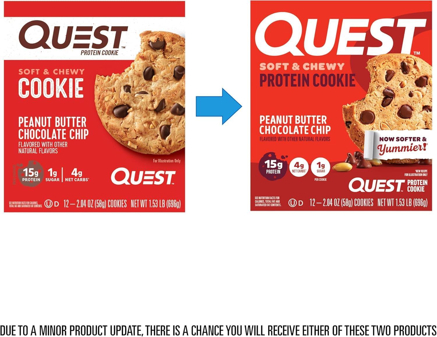 image:imageQuest Nutrition Chocolate Chip Protein Cookie 15g Protein 1g Sugar 2g Net Carbs Keto Friendly High Protein Low Carb 12 CountPeanut Butter