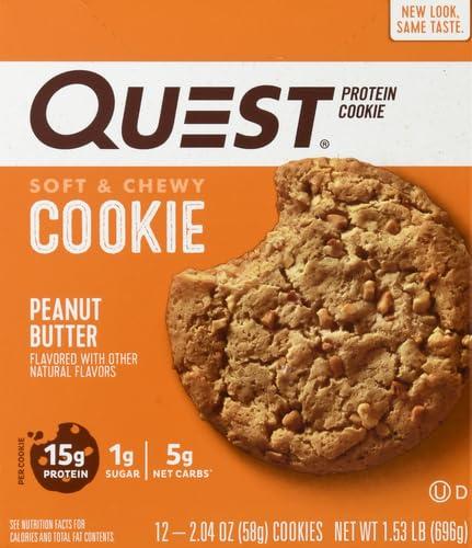 image:imageQuest Nutrition Chocolate Chip Protein Cookie 15g Protein 1g Sugar 2g Net Carbs Keto Friendly High Protein Low Carb 12 CountPeanut Butter