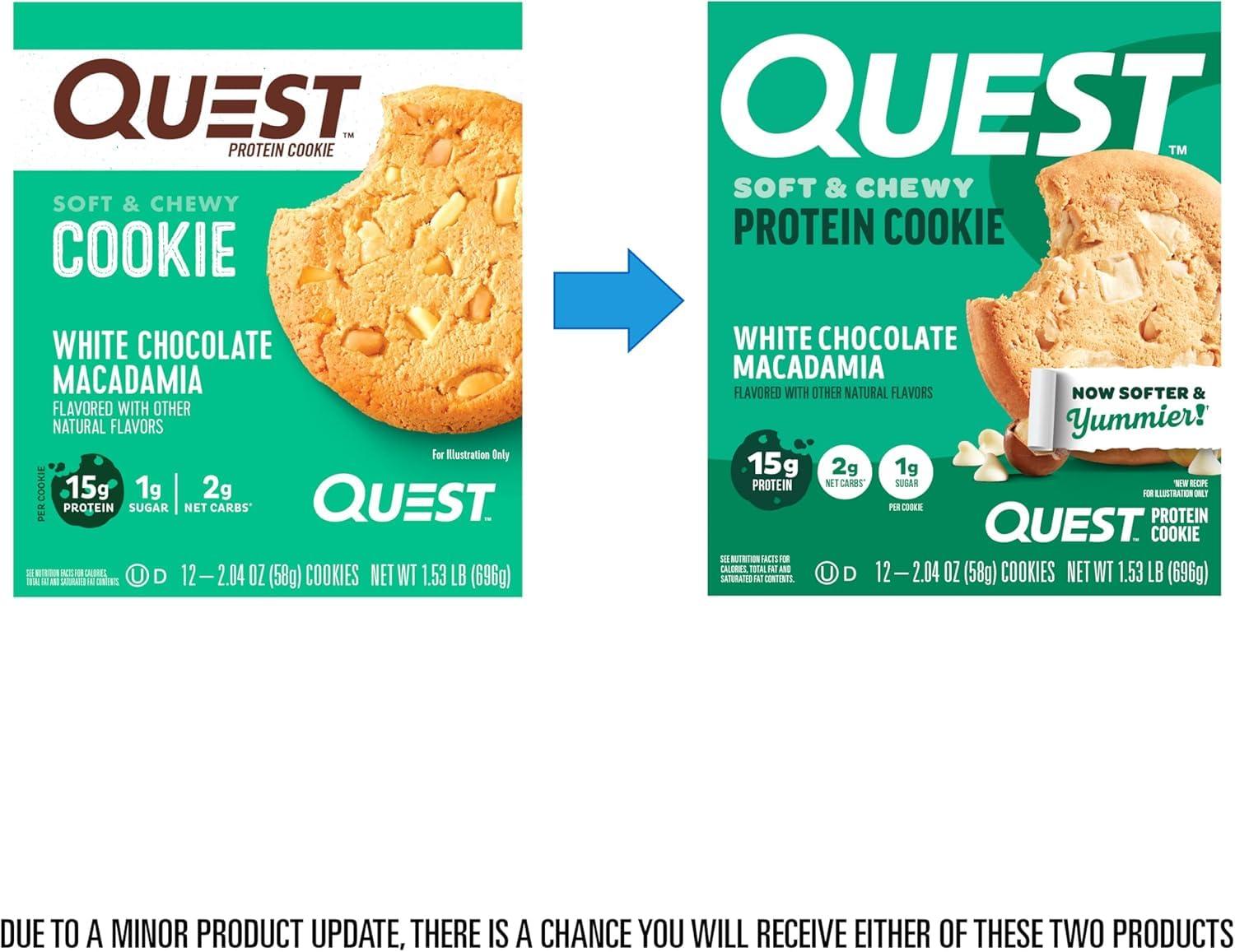image:imageQuest Nutrition Chocolate Chip Protein Cookie 15g Protein 1g Sugar 2g Net Carbs Keto Friendly High Protein Low Carb 12 CountWhite Chocolate Macadamia