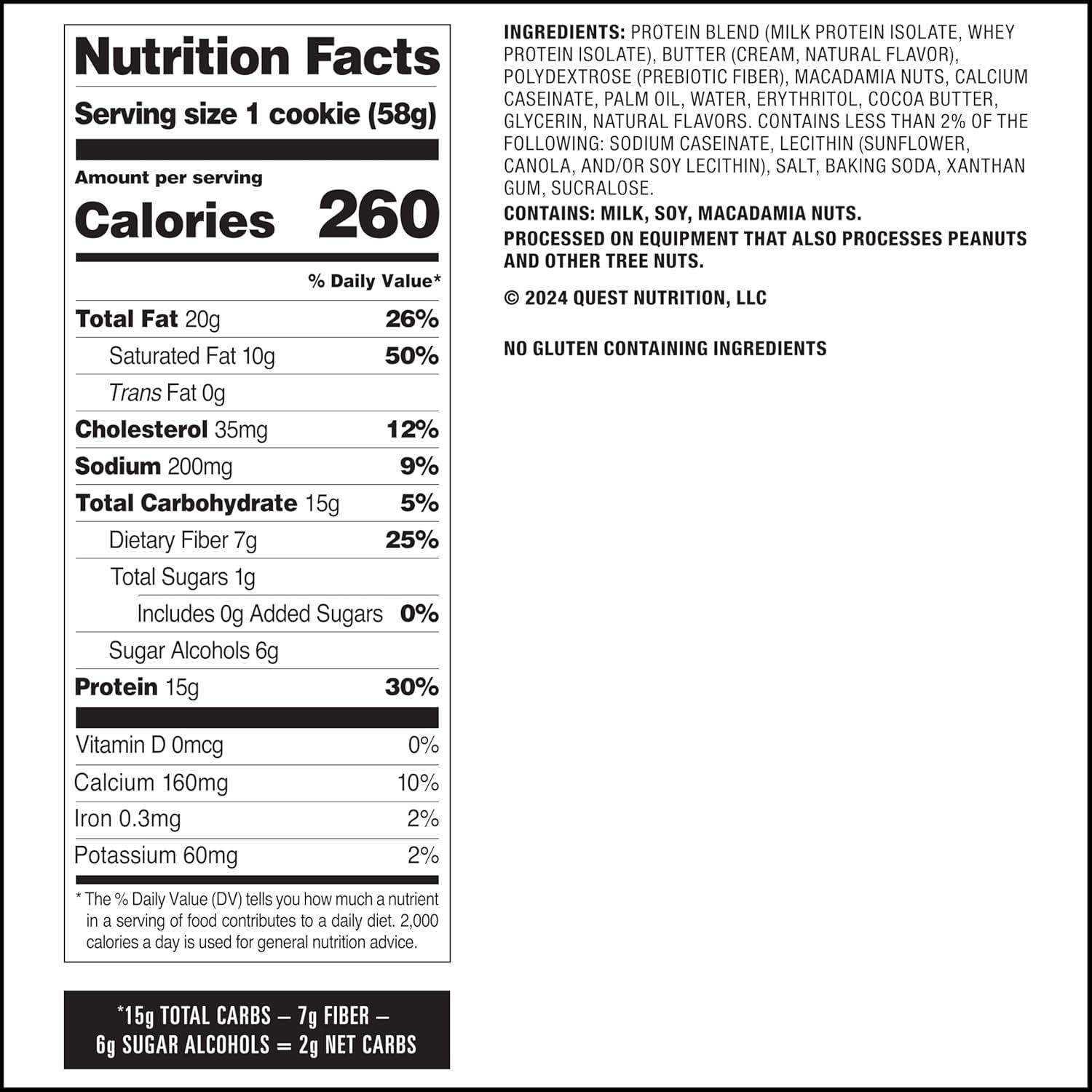 image:imageQuest Nutrition Chocolate Chip Protein Cookie 15g Protein 1g Sugar 2g Net Carbs Keto Friendly High Protein Low Carb 12 CountWhite Chocolate Macadamia