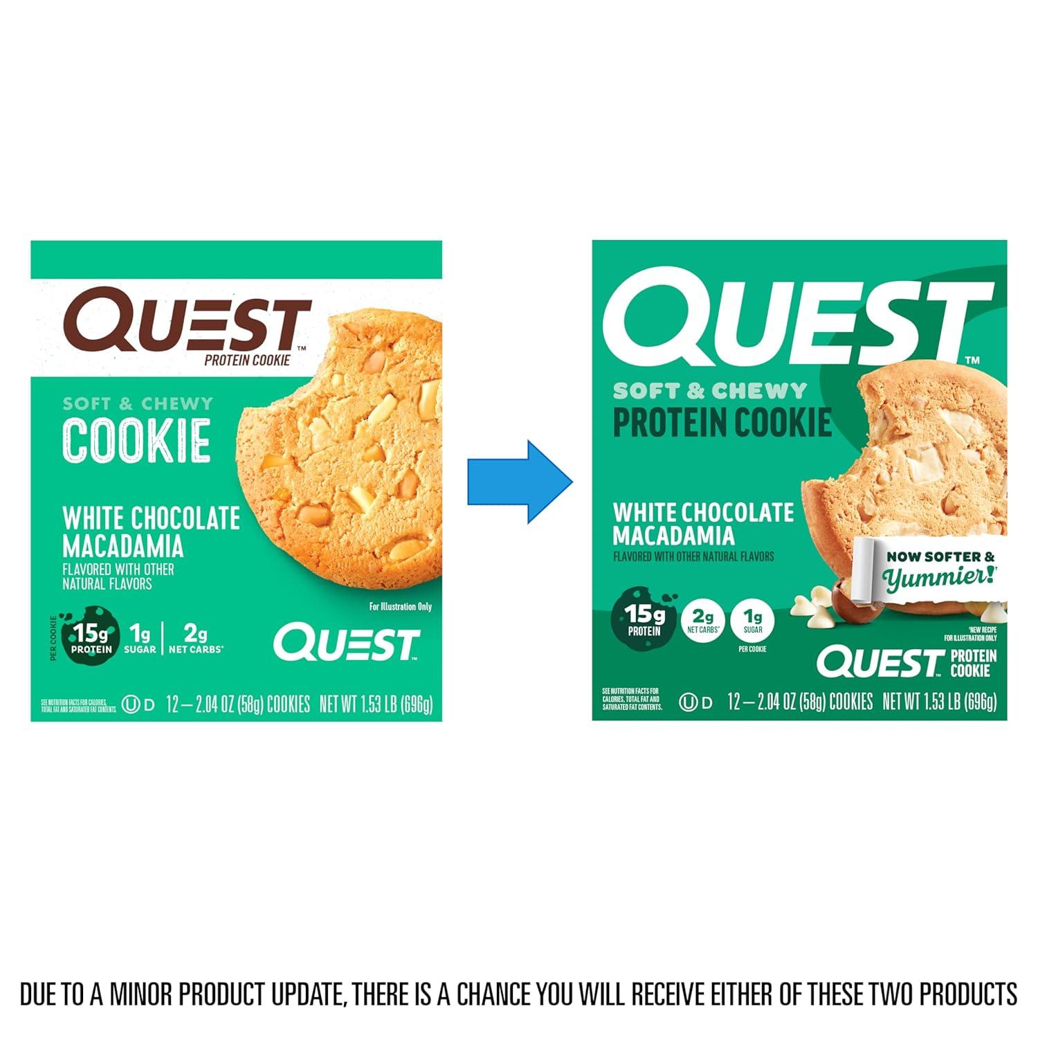 image:imageQuest Nutrition Chocolate Chip Protein Cookie 15g Protein 1g Sugar 2g Net Carbs Keto Friendly High Protein Low Carb 12 CountWhite Chocolate Macadamia