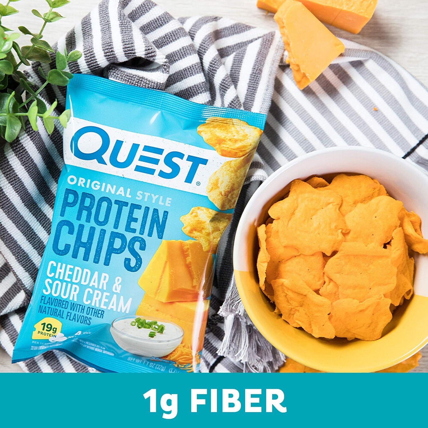 image:imageQuest Nutrition Dill Pickle Flavored Protein Chips 19g Protein 4g Net Carbs Protein Snacks Gluten Free 12 CountCheddar Sour Cream