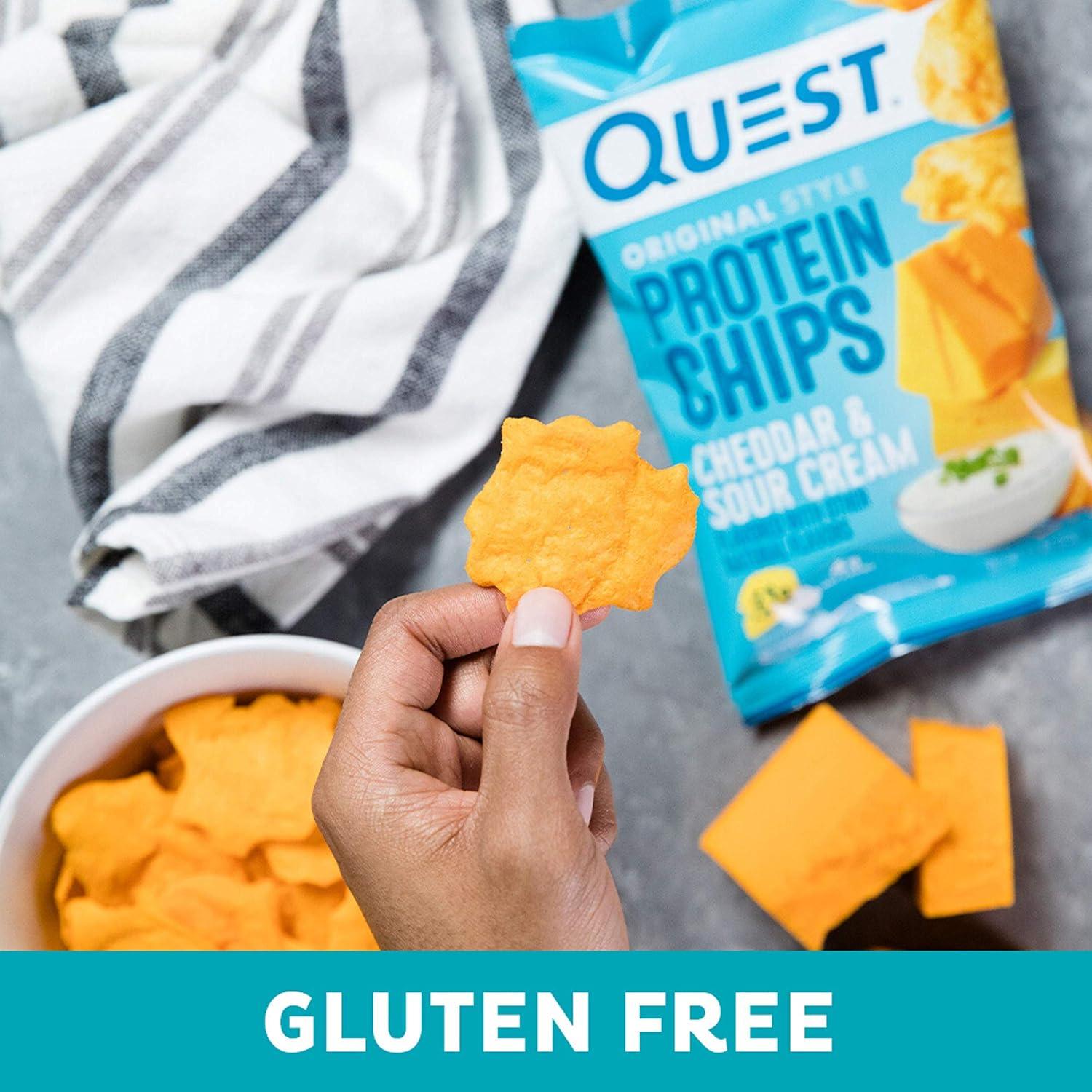 image:imageQuest Nutrition Dill Pickle Flavored Protein Chips 19g Protein 4g Net Carbs Protein Snacks Gluten Free 12 CountCheddar Sour Cream