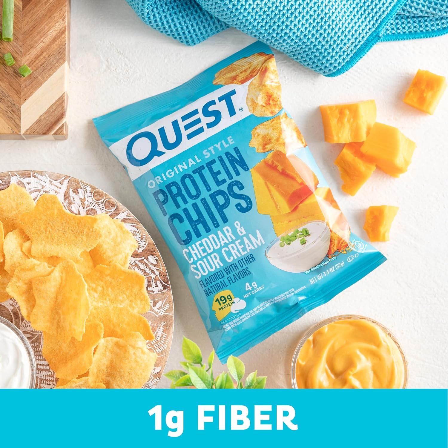 image:imageQuest Nutrition Dill Pickle Flavored Protein Chips 19g Protein 4g Net Carbs Protein Snacks Gluten Free 12 CountCheddar Sour Cream