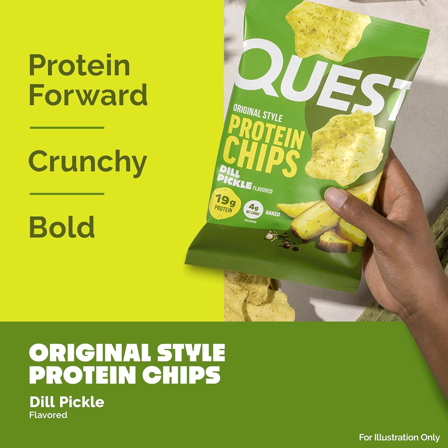 image:imageQuest Nutrition Dill Pickle Flavored Protein Chips 19g Protein 4g Net Carbs Protein Snacks Gluten Free 12 CountDill Pickle