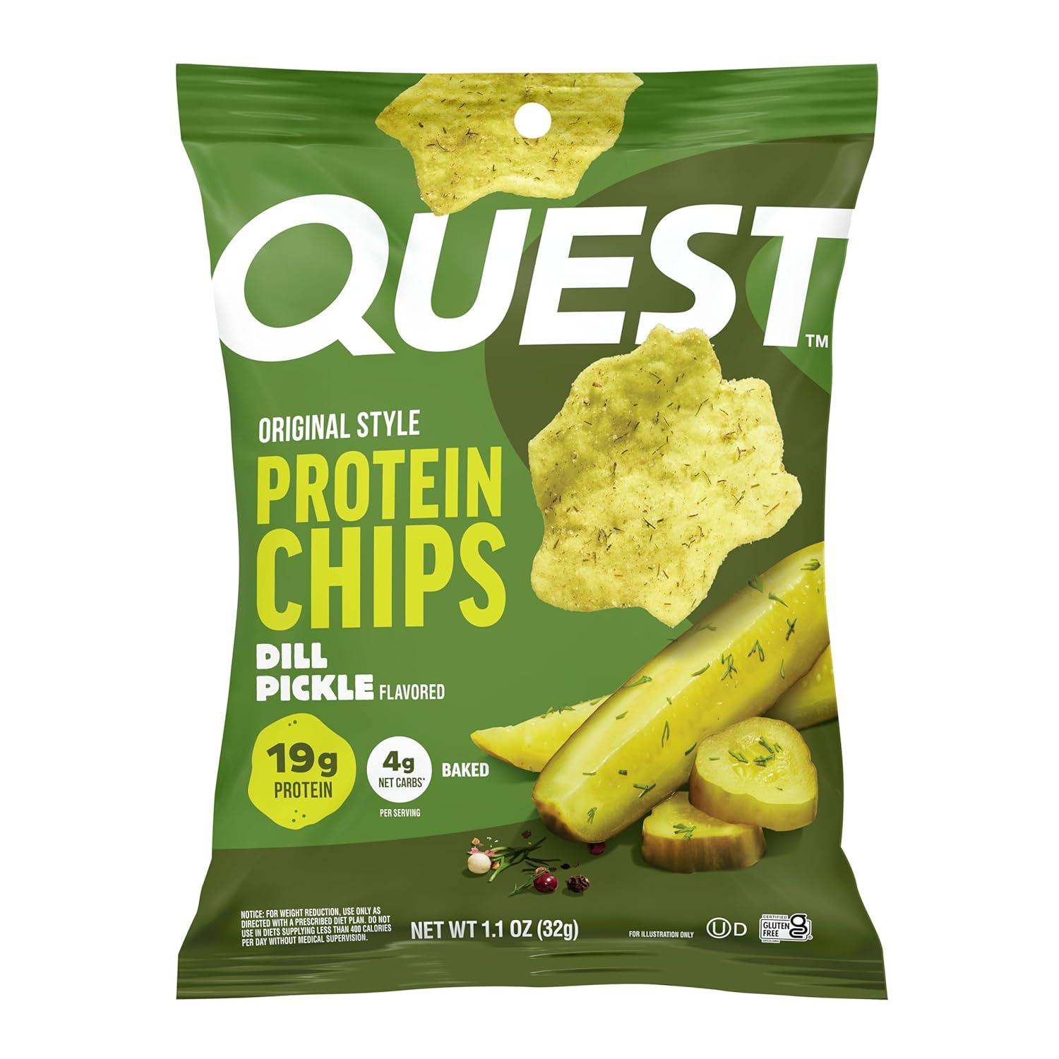 image:imageQuest Nutrition Dill Pickle Flavored Protein Chips 19g Protein 4g Net Carbs Protein Snacks Gluten Free 12 CountDill Pickle