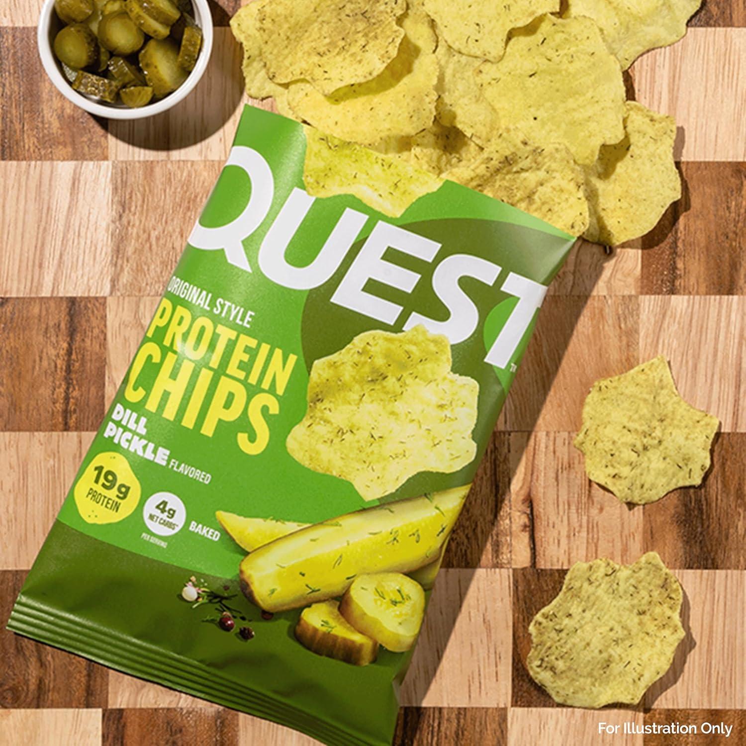 image:imageQuest Nutrition Dill Pickle Flavored Protein Chips 19g Protein 4g Net Carbs Protein Snacks Gluten Free 12 CountDill Pickle