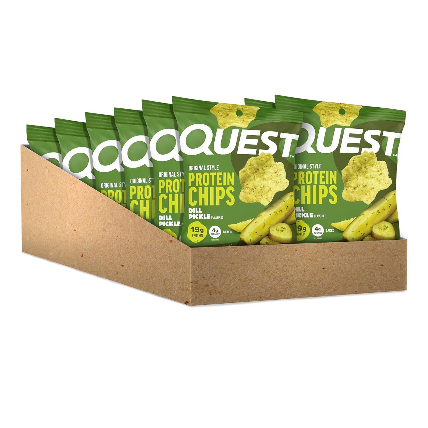 image:imageQuest Nutrition Dill Pickle Flavored Protein Chips 19g Protein 4g Net Carbs Protein Snacks Gluten Free 12 CountDill Pickle