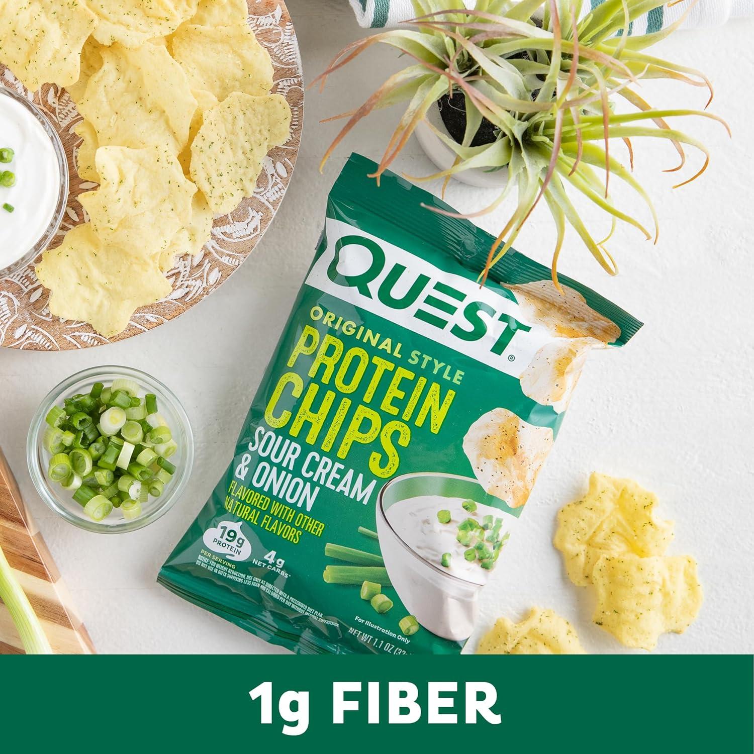image:imageQuest Nutrition Dill Pickle Flavored Protein Chips 19g Protein 4g Net Carbs Protein Snacks Gluten Free 12 CountSour Cream Onion