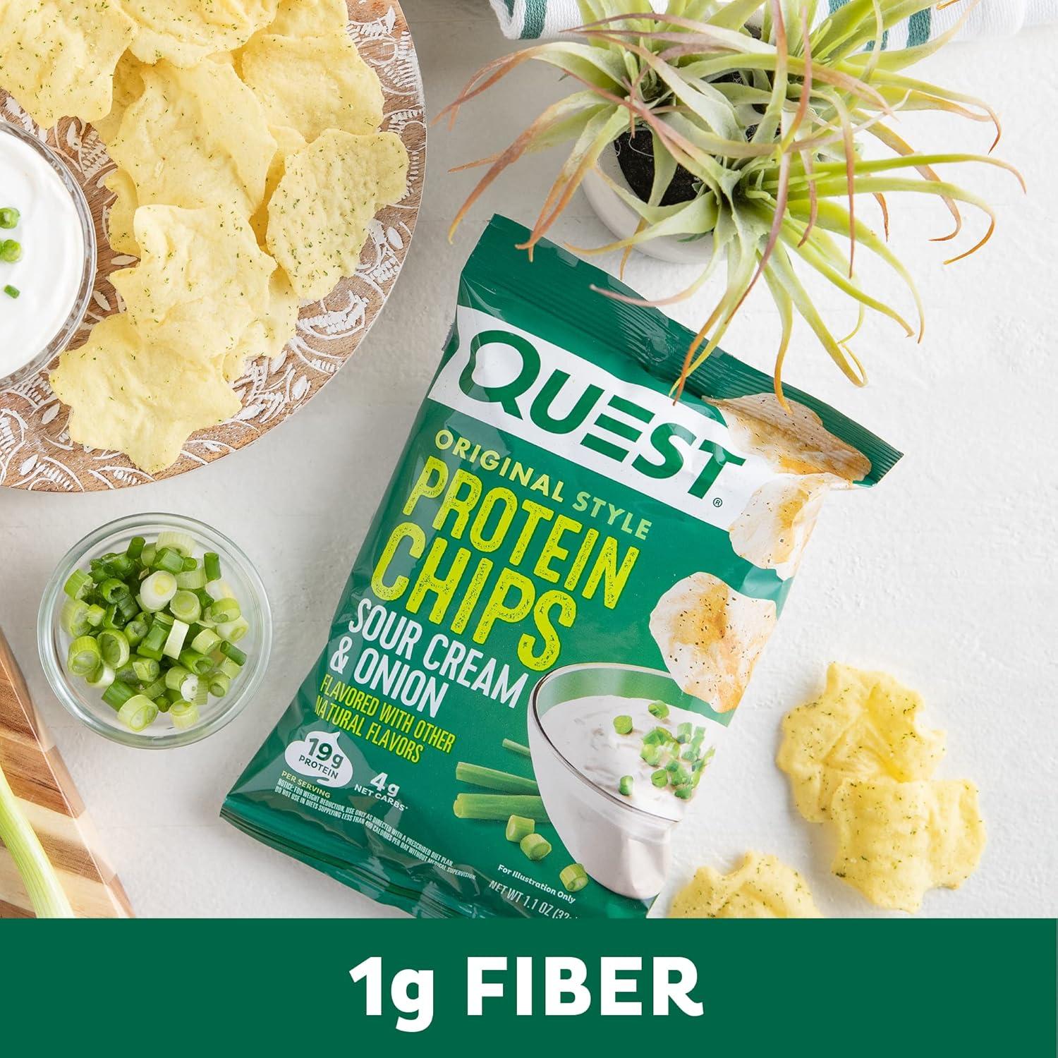 image:imageQuest Nutrition Dill Pickle Flavored Protein Chips 19g Protein 4g Net Carbs Protein Snacks Gluten Free 12 CountSour Cream Onion