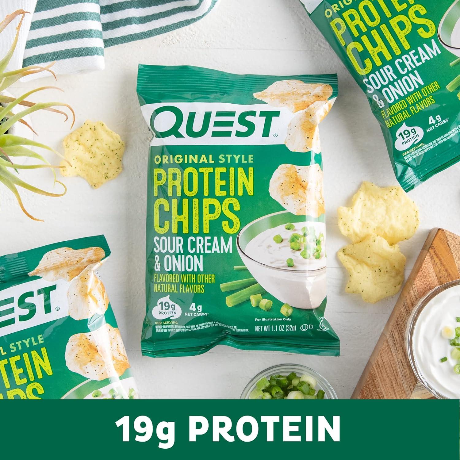 image:imageQuest Nutrition Dill Pickle Flavored Protein Chips 19g Protein 4g Net Carbs Protein Snacks Gluten Free 12 CountSour Cream Onion