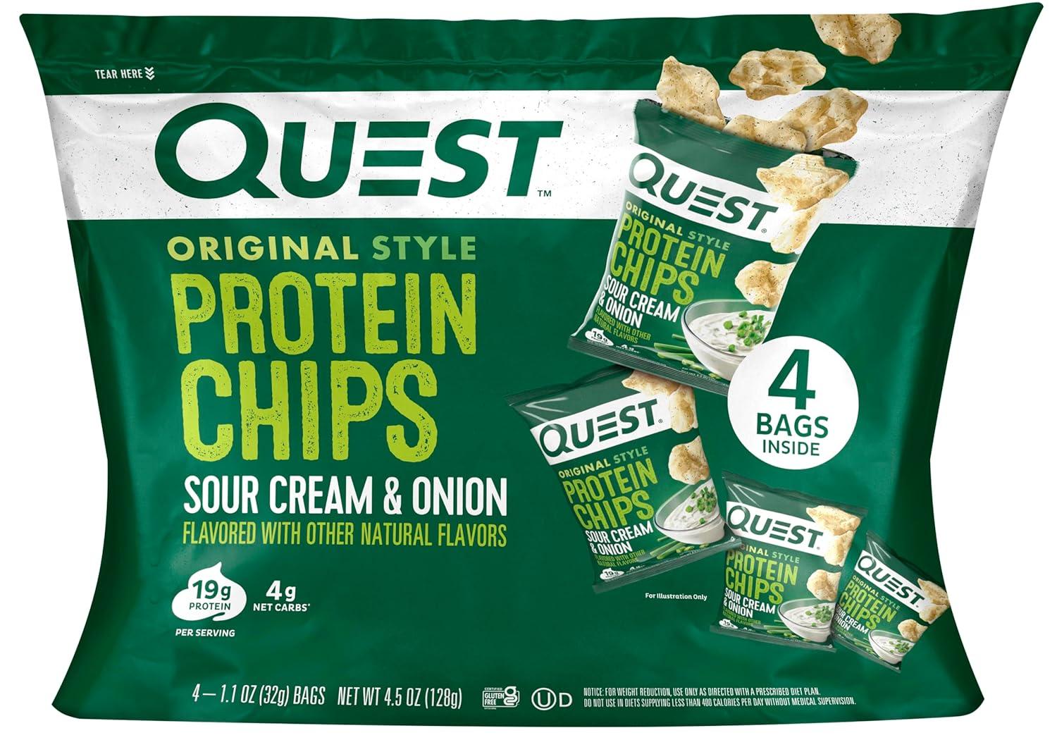 image:imageQuest Nutrition Dill Pickle Flavored Protein Chips 19g Protein 4g Net Carbs Protein Snacks Gluten Free 12 CountSour Cream Onion