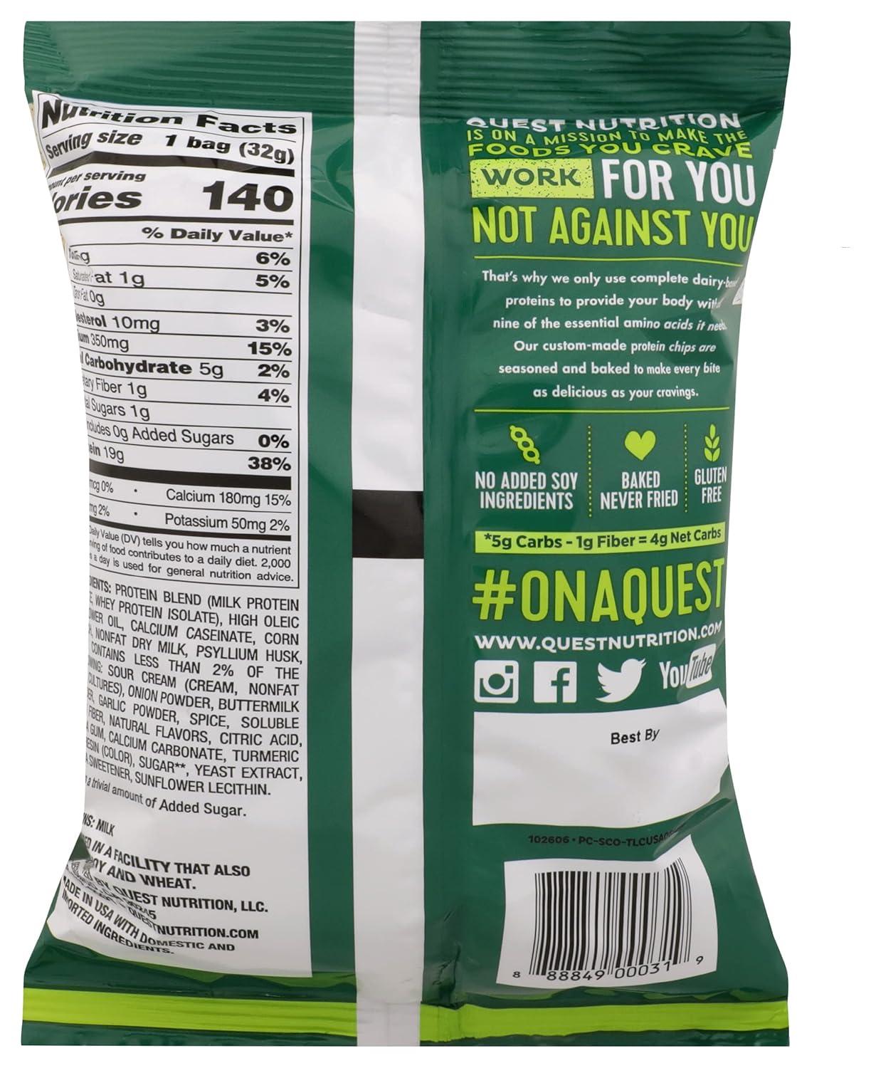 image:imageQuest Nutrition Dill Pickle Flavored Protein Chips 19g Protein 4g Net Carbs Protein Snacks Gluten Free 12 CountSour Cream Onion