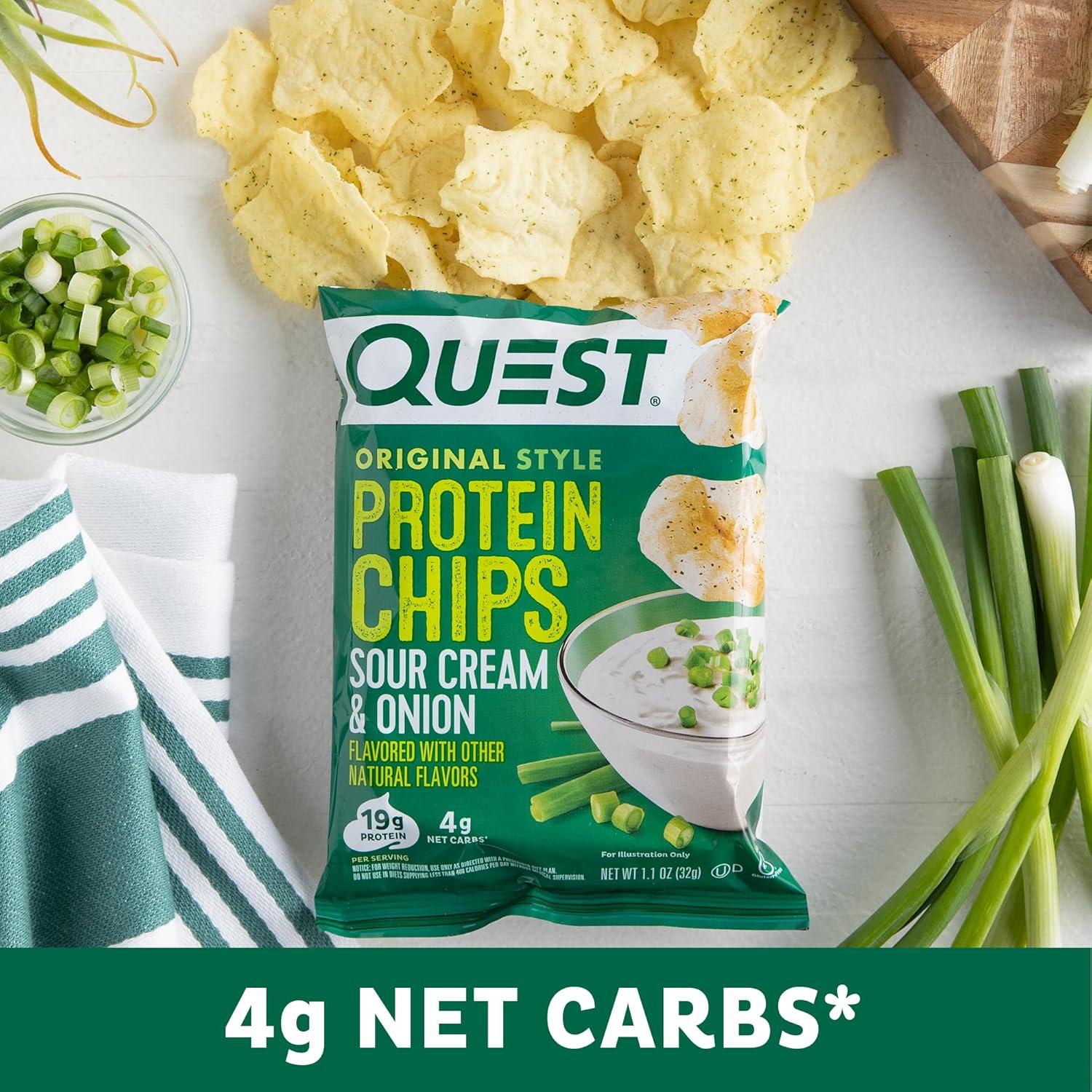 image:imageQuest Nutrition Dill Pickle Flavored Protein Chips 19g Protein 4g Net Carbs Protein Snacks Gluten Free 12 CountSour Cream Onion