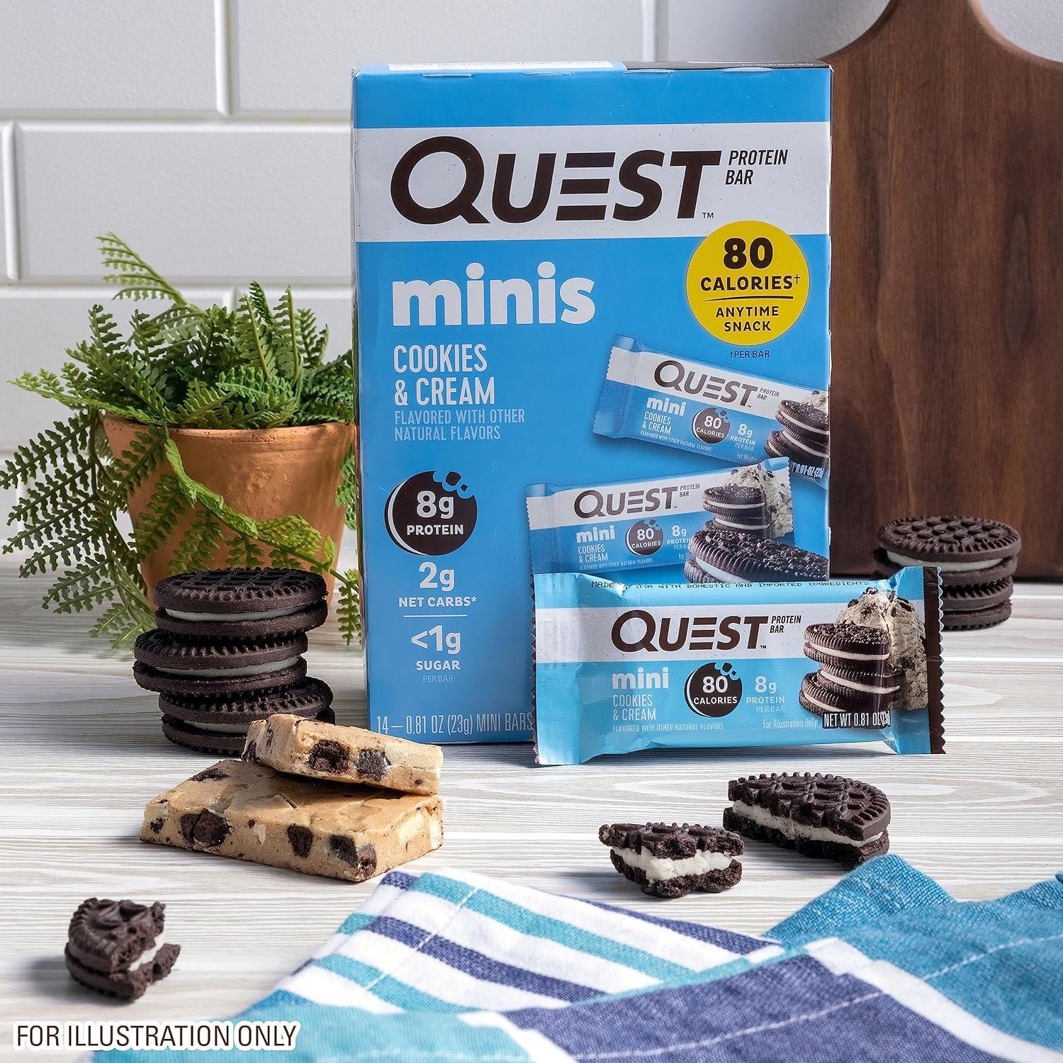 image:imageQuest Nutrition Mini Cookies amp Cream Protein Bars 8g Protein 1g Sugar 2g Net Carbs Gluten Free 14 Count