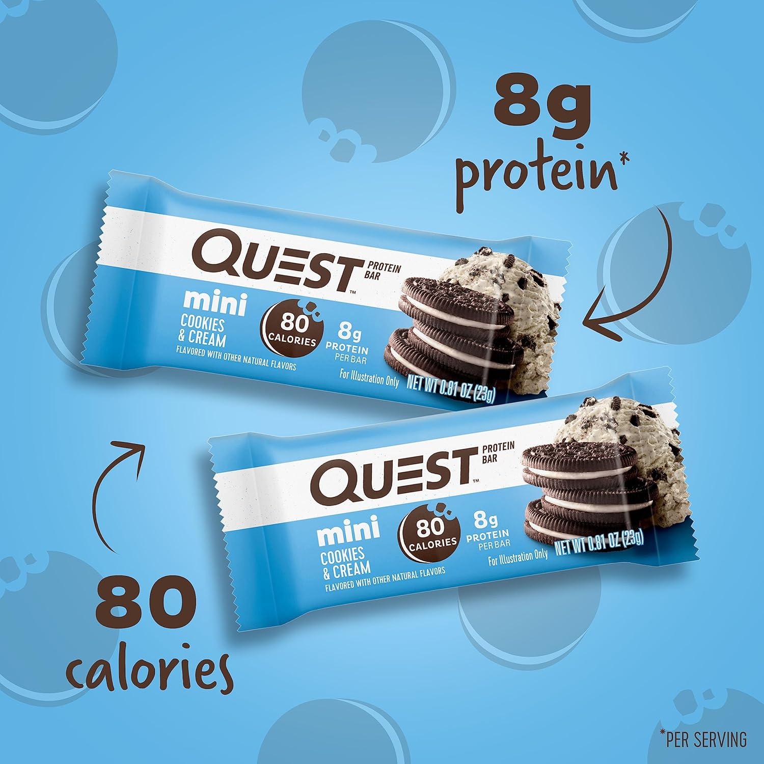 image:imageQuest Nutrition Mini Cookies amp Cream Protein Bars 8g Protein 1g Sugar 2g Net Carbs Gluten Free 14 Count