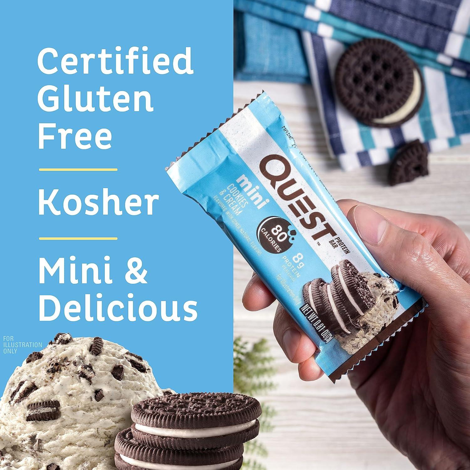 image:imageQuest Nutrition Mini Cookies amp Cream Protein Bars 8g Protein 1g Sugar 2g Net Carbs Gluten Free 14 Count