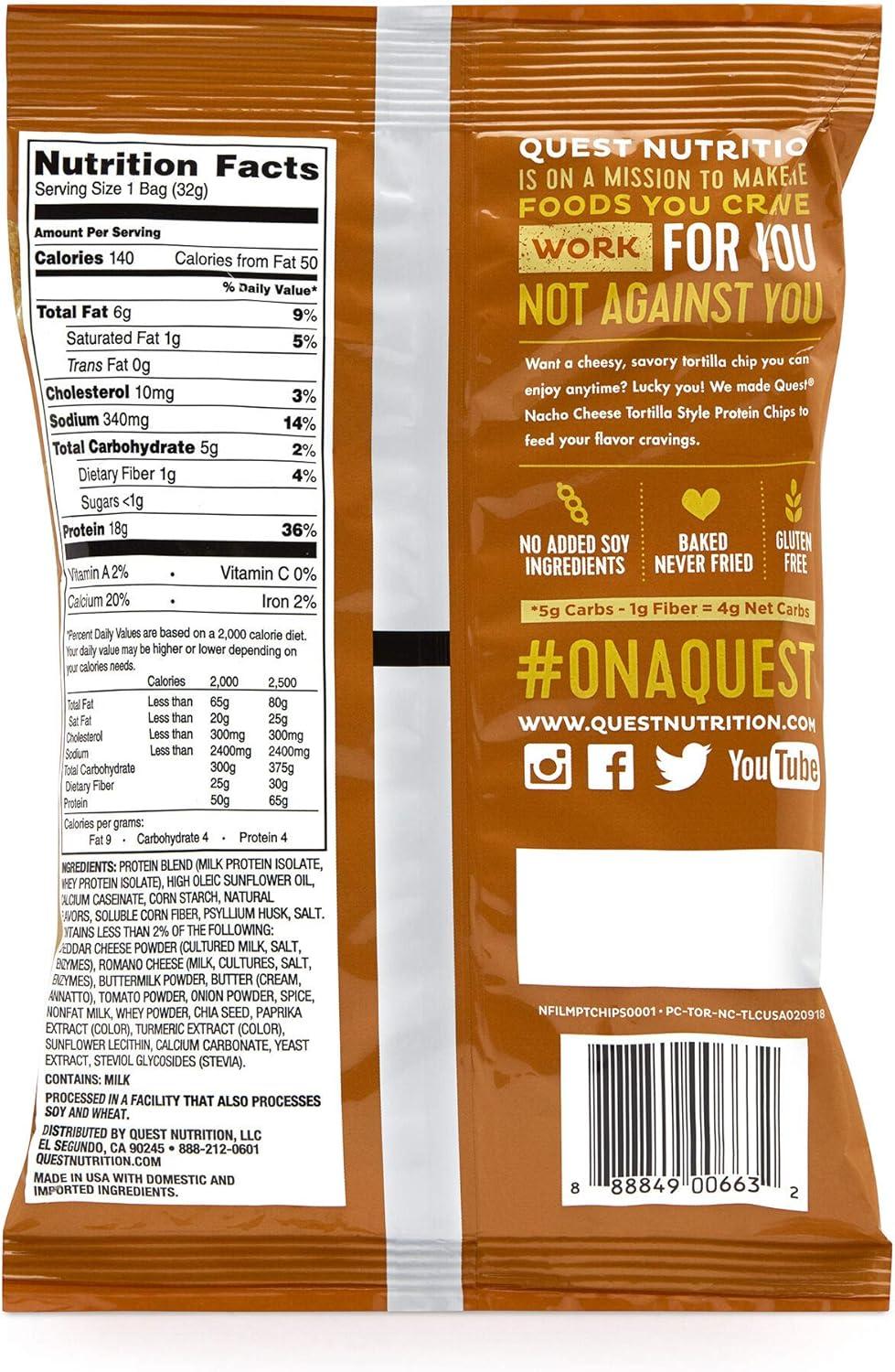 image:imageQuest Nutrition Tortilla Style Protein Chips Salty Snack Variety Pack Pizza Loaded Taco Nacho Cheese Ranch High Protein Snack Low Carb Gluten Free 11 oz Pack of 8 2 each flavorNacho Cheese