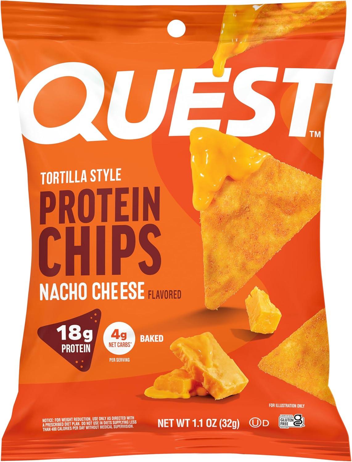 image:imageQuest Nutrition Tortilla Style Protein Chips Salty Snack Variety Pack Pizza Loaded Taco Nacho Cheese Ranch High Protein Snack Low Carb Gluten Free 11 oz Pack of 8 2 each flavorNacho Cheese