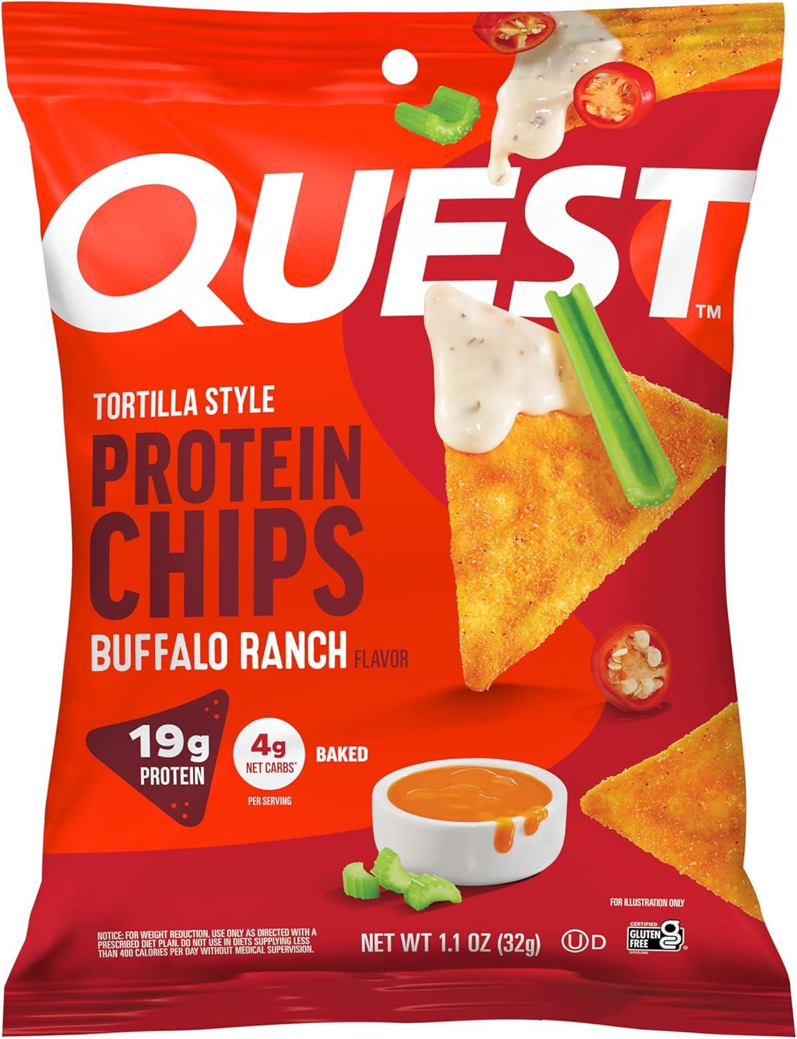 image:imageQuest Nutrition Tortilla Style Protein Chips Salty Snack Variety Pack Pizza Loaded Taco Nacho Cheese Ranch High Protein Snack Low Carb Gluten Free 11 oz Pack of 8 2 each flavorBuffalo Ranch