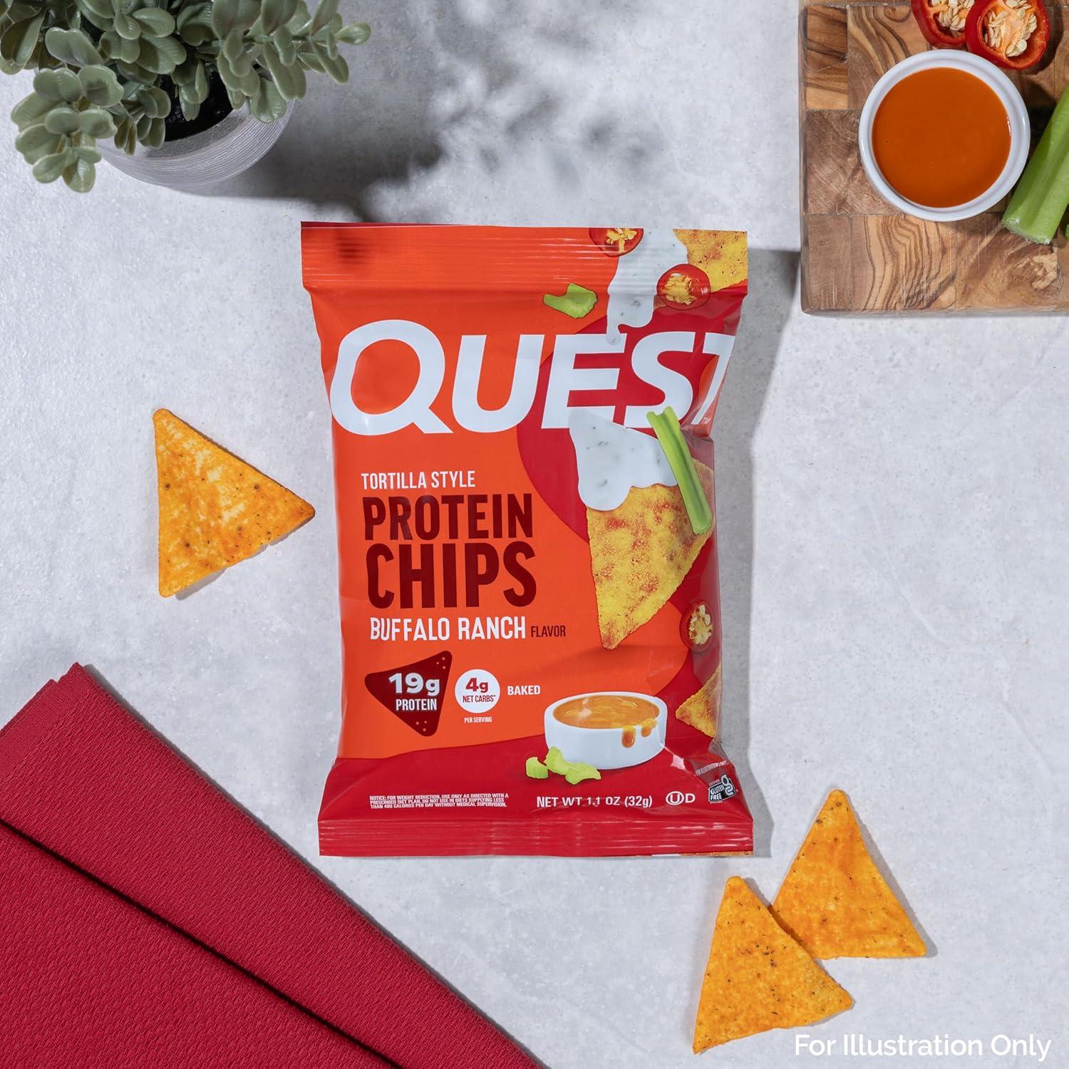 image:imageQuest Nutrition Tortilla Style Protein Chips Salty Snack Variety Pack Pizza Loaded Taco Nacho Cheese Ranch High Protein Snack Low Carb Gluten Free 11 oz Pack of 8 2 each flavorBuffalo Ranch