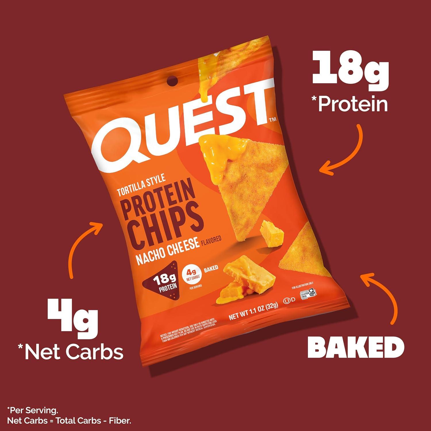 image:imageQuest Nutrition Tortilla Style Protein Chips Salty Snack Variety Pack Pizza Loaded Taco Nacho Cheese Ranch High Protein Snack Low Carb Gluten Free 11 oz Pack of 8 2 each flavorNacho Cheese