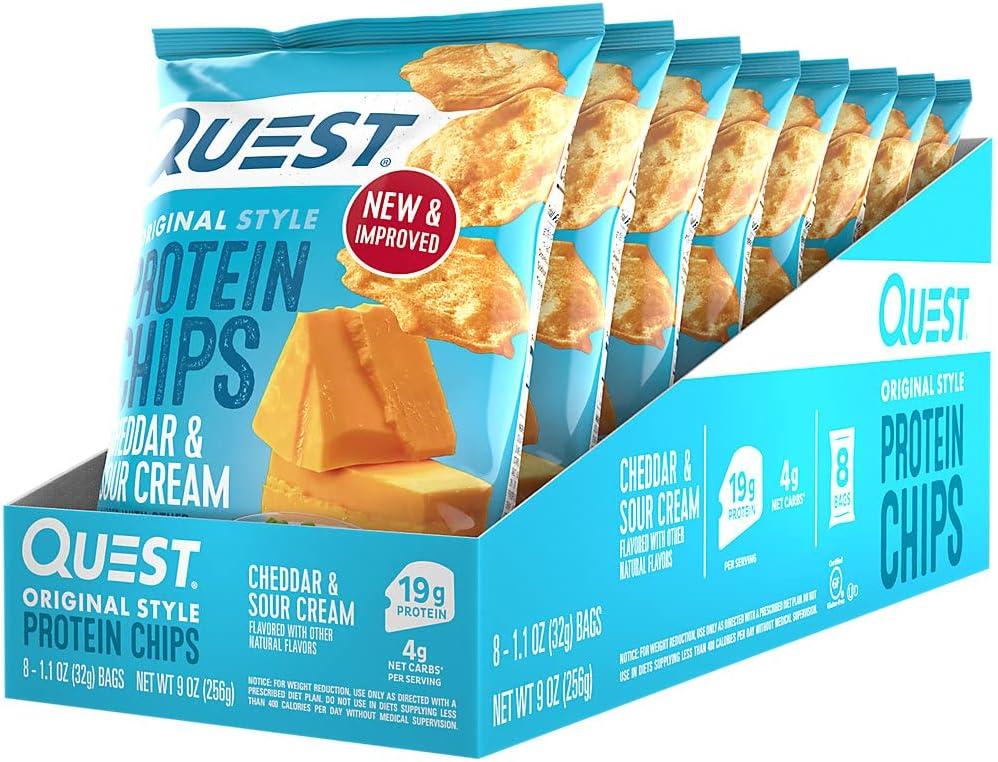 image:imageQuest Nutrition Tortilla Style Protein Chips Salty Snack Variety Pack Pizza Loaded Taco Nacho Cheese Ranch High Protein Snack Low Carb Gluten Free 11 oz Pack of 8 2 each flavorCheddar Cheese