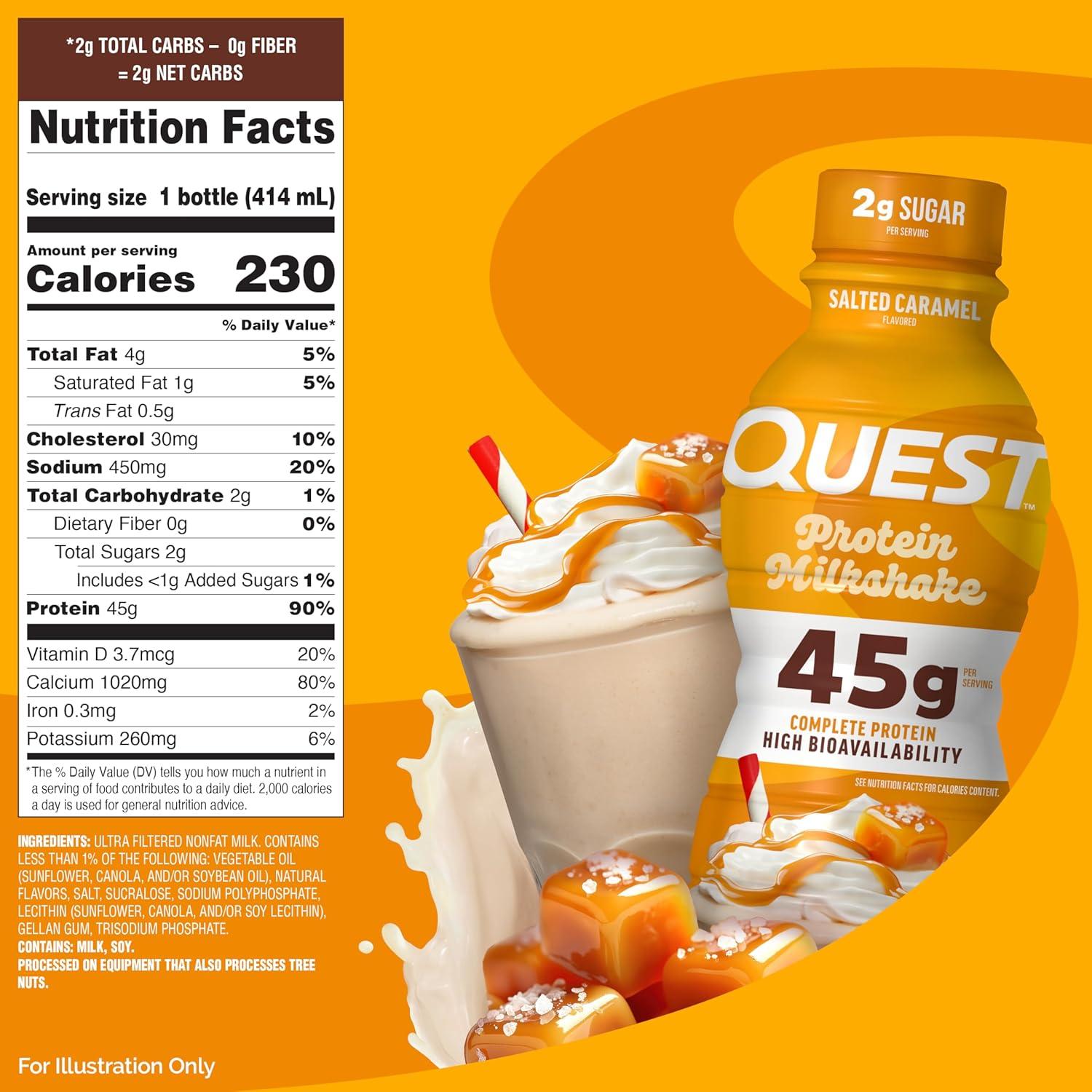 image:imageQuest Nutrition Vanilla Protein Shake 45g Protein 2g Sugar 3g Net Carbs Ready to Drink Gluten Free 4 CountSalted Caramel