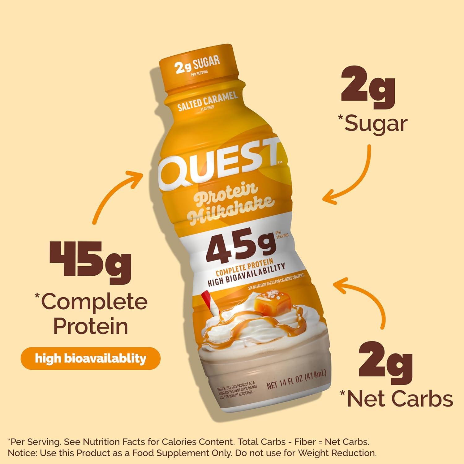image:imageQuest Nutrition Vanilla Protein Shake 45g Protein 2g Sugar 3g Net Carbs Ready to Drink Gluten Free 4 CountSalted Caramel