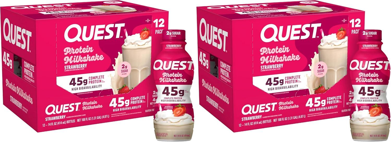 image:imageQuest Nutrition Vanilla Protein Shake 45g Protein 2g Sugar 3g Net Carbs Ready to Drink Gluten Free 4 CountStrawberry