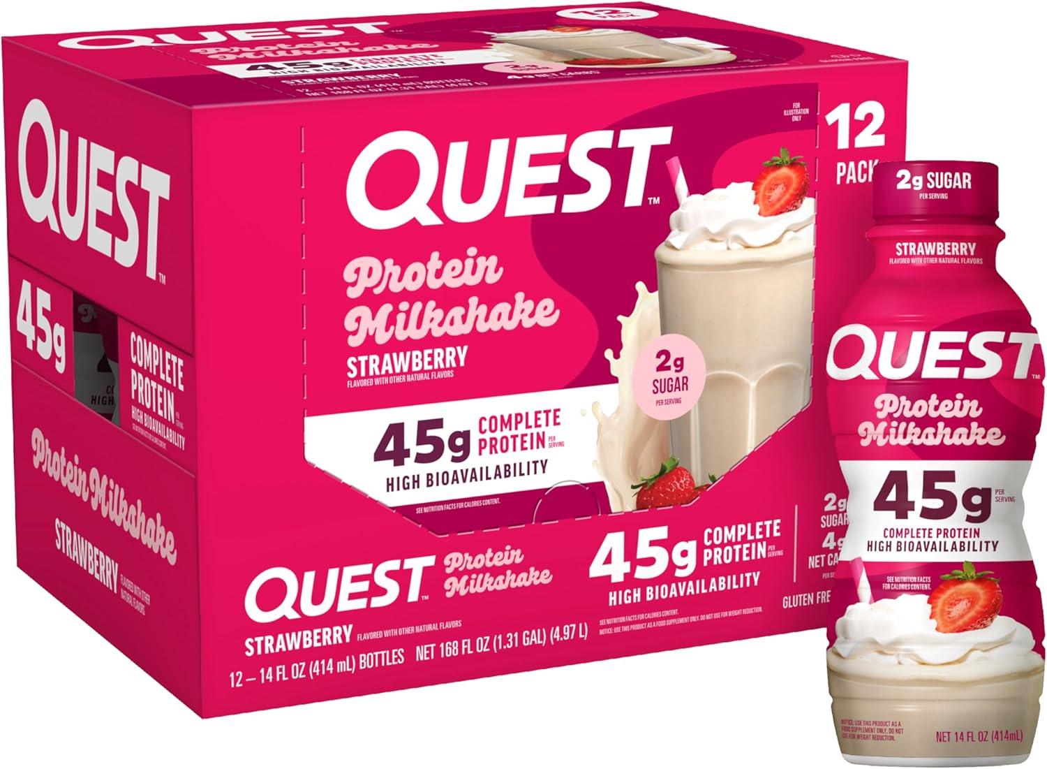 image:imageQuest Nutrition Vanilla Protein Shake 45g Protein 2g Sugar 3g Net Carbs Ready to Drink Gluten Free 4 CountStrawberry