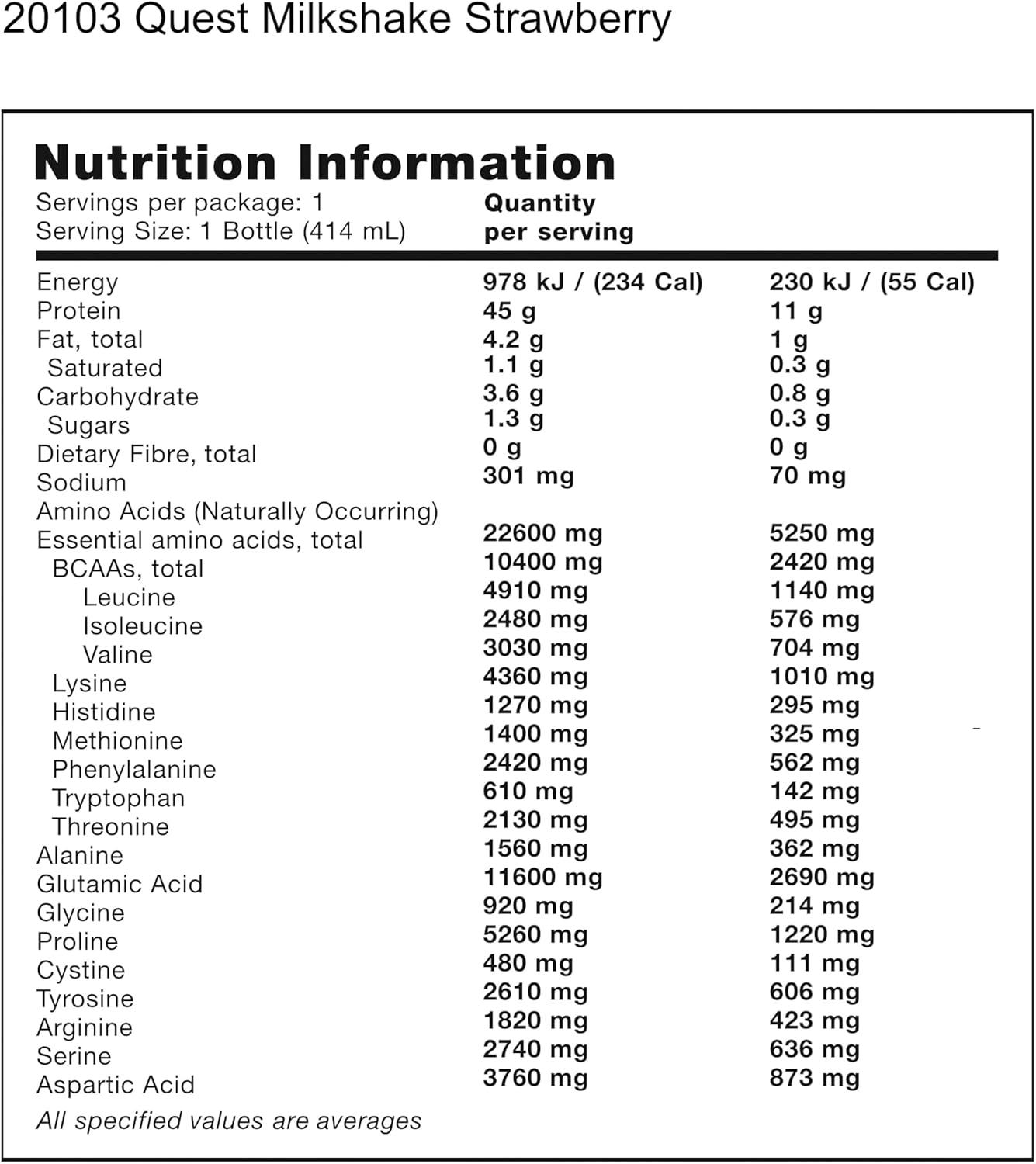 image:imageQuest Nutrition Vanilla Protein Shake 45g Protein 2g Sugar 3g Net Carbs Ready to Drink Gluten Free 4 CountStrawberry
