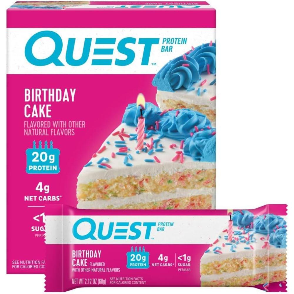 image:imageQuest Nutrition Birthday Cake Protein Bars 20g Protein 4g net Carbs 1g Sugar Gluten Free Keto Friendly 4 Count