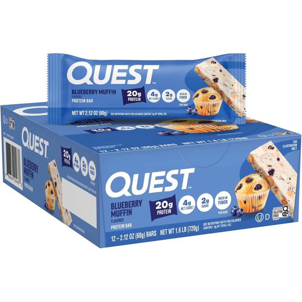 image:imageQuest Nutrition Chocolate Chip Cookie Dough Protein Bars High Protein Low Carb Gluten Free Keto Friendly 12 CountBlueberry Muffin