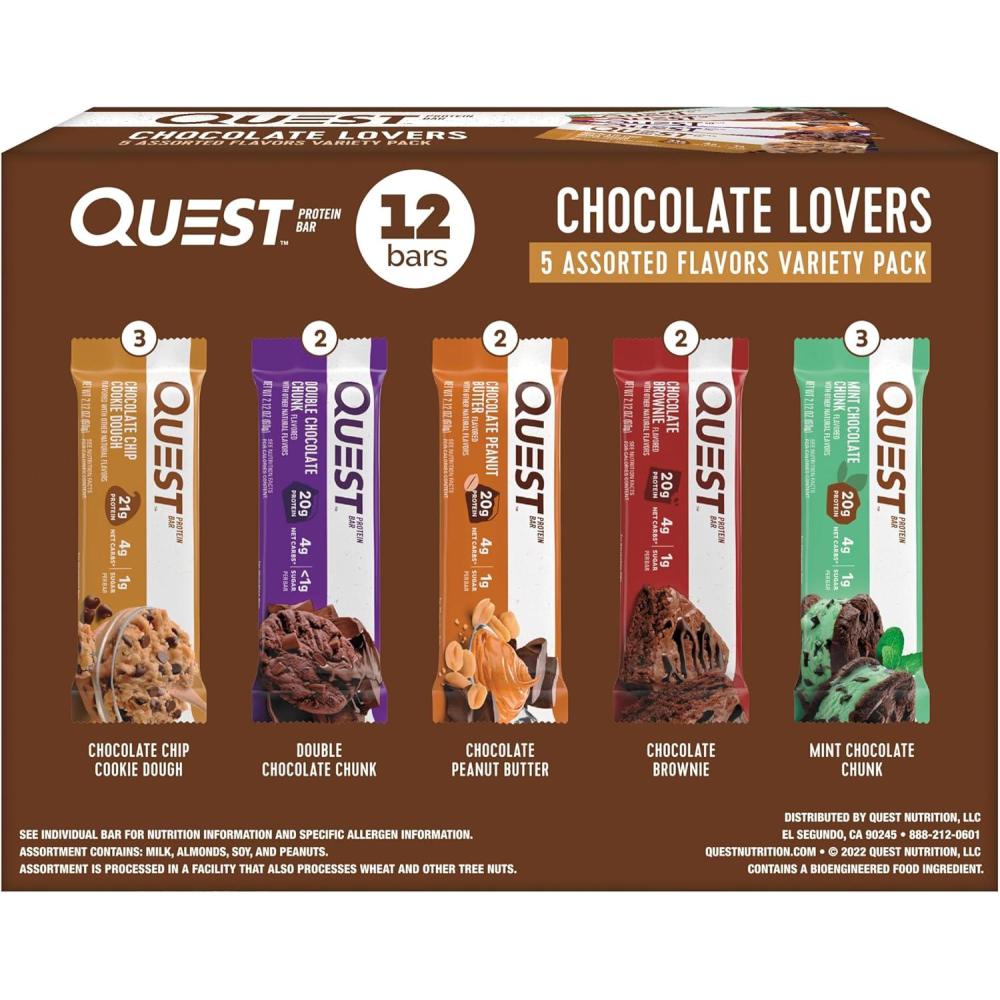 image:imageQuest Nutrition Chocolate Chip Cookie Dough Protein Bars High Protein Low Carb Gluten Free Keto Friendly 12 CountChocolate Lovers Variety Pack