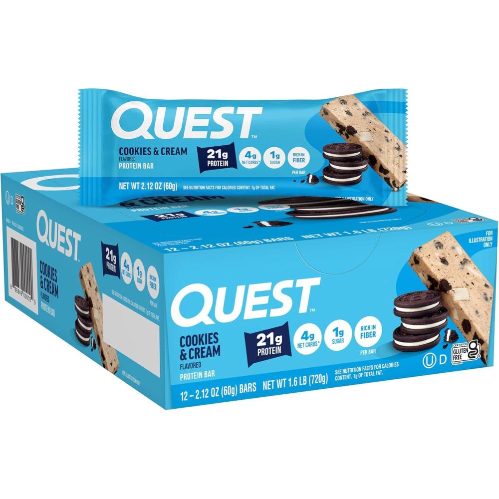 image:imageQuest Nutrition Chocolate Chip Cookie Dough Protein Bars High Protein Low Carb Gluten Free Keto Friendly 12 CountCookies Cream