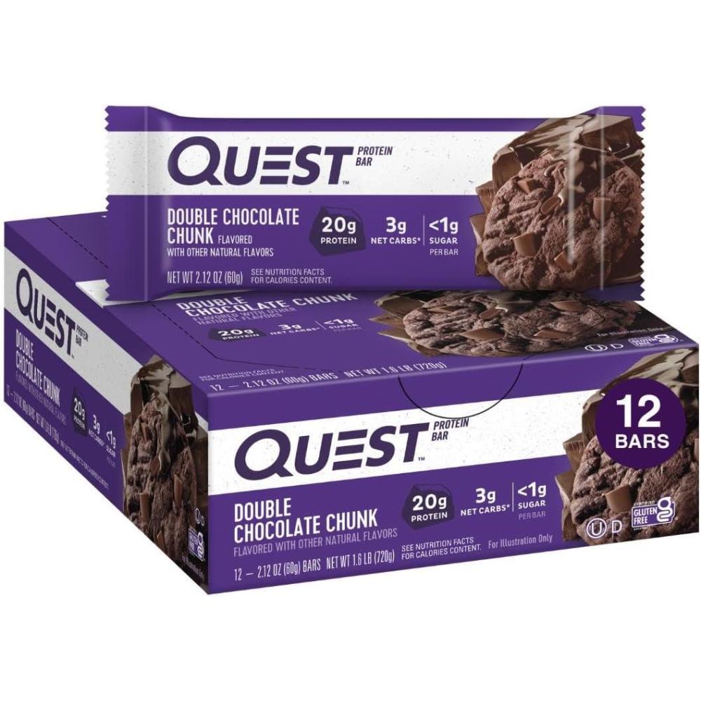 image:imageQuest Nutrition Chocolate Chip Cookie Dough Protein Bars High Protein Low Carb Gluten Free Keto Friendly 12 CountDouble Chocolate Chunk