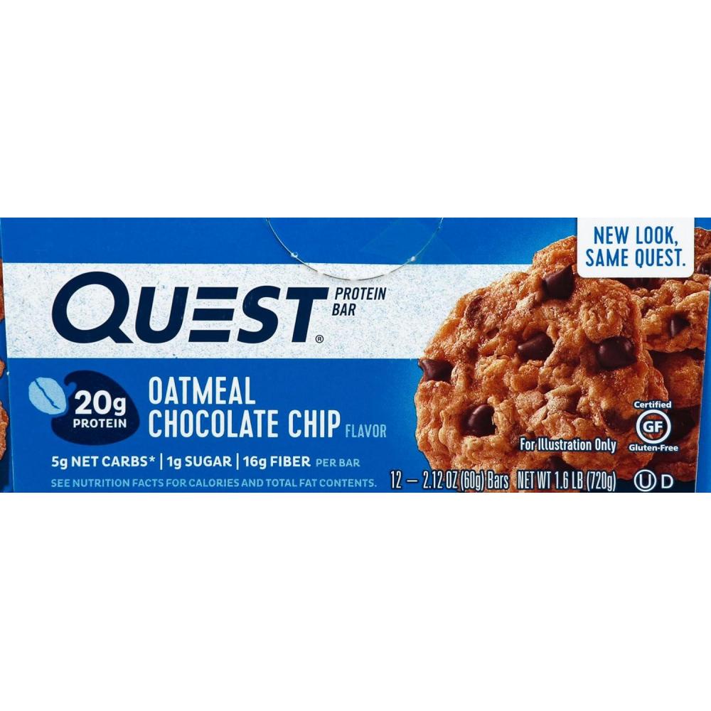 image:imageQuest Nutrition Chocolate Chip Cookie Dough Protein Bars High Protein Low Carb Gluten Free Keto Friendly 12 CountOatmeal Chocolate Chip